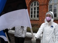 Eesti Vabariigi 103. aastapäeval Julius Friedrich Seljamaa monumendi juures. Foto: Urmas Saard / Külauudised