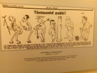 Gori karikatuur "Tõnissonid pukki" Umbusi külamajas. Foto: Jaan Lukas