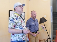 Marko Toomast ja Harry Liivrand , Marko Toomasti näituse “Betula” avamine Tallinna Ülikooli Akadeemilise Raamatukogu teise korruse galeriis. Foto. Urmas Saard / Külauudised