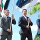 Jüri Trei, Jüri Ratas, Kalev Kaljuste lipu päeva rongkäigus Sindi linnas Foto Urmas Saard