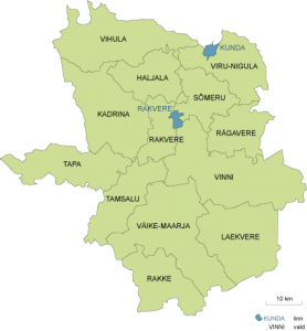 Lääne-Viru maakonna kaart. 